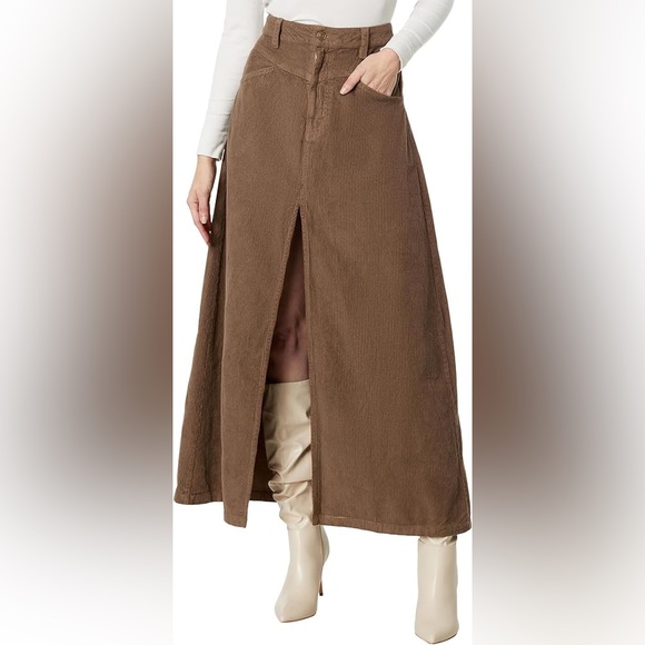 🌻🆕FREE PEOPLE As You Are Corduroy Maxi Skirt-Chocolate-Size 2 - Picture 12 of 16